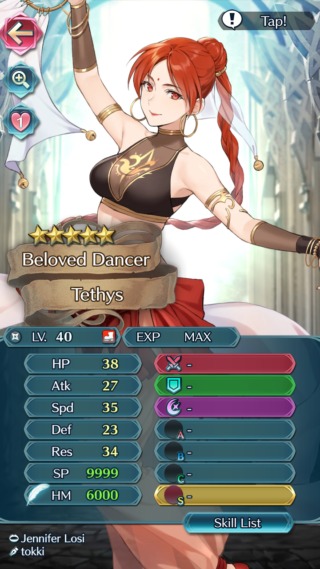 【FEH】テティスのステータス配分は速さ魔防型！！ 攻撃が27、とかなり控えめなのが難点か