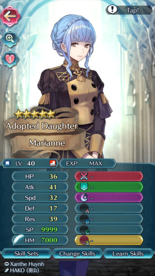 【FEH】マリアンヌのステータスは守備を捨てた攻撃魔防型！！ 絶対追撃持ちの中速帯という評価が分かれがちな配分だ