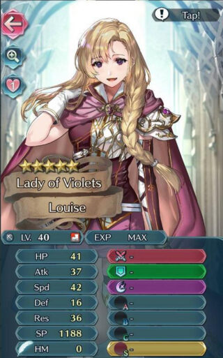 【FEH】ルイーズのステータスは守備を捨てた速さ型！！星5限の汎用武器持ちという辛いポジションだ