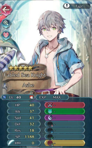 【FEH】水着アッシュのステータスは魔防を捨てた速さ型！！ 専用武器『漁神の恵槍』のステアップは魅力的だが追撃操作は無しだ