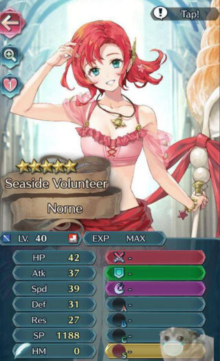 【FEH】水着ノルンのステータスは速さ重視のバランス型！！ 配布査定180族の中では使いやすい配分か